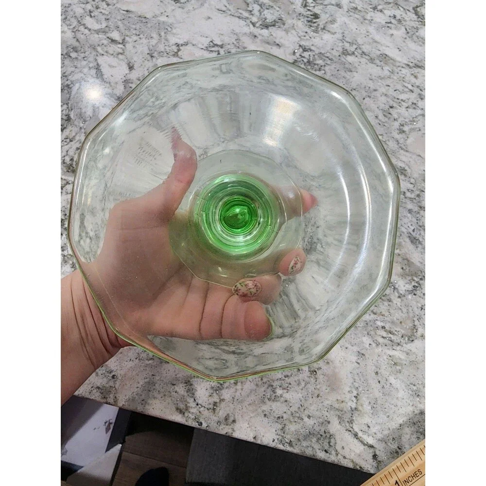 Vintage Green Depression Glass, Uranium Vaseline, Candlestick Holder